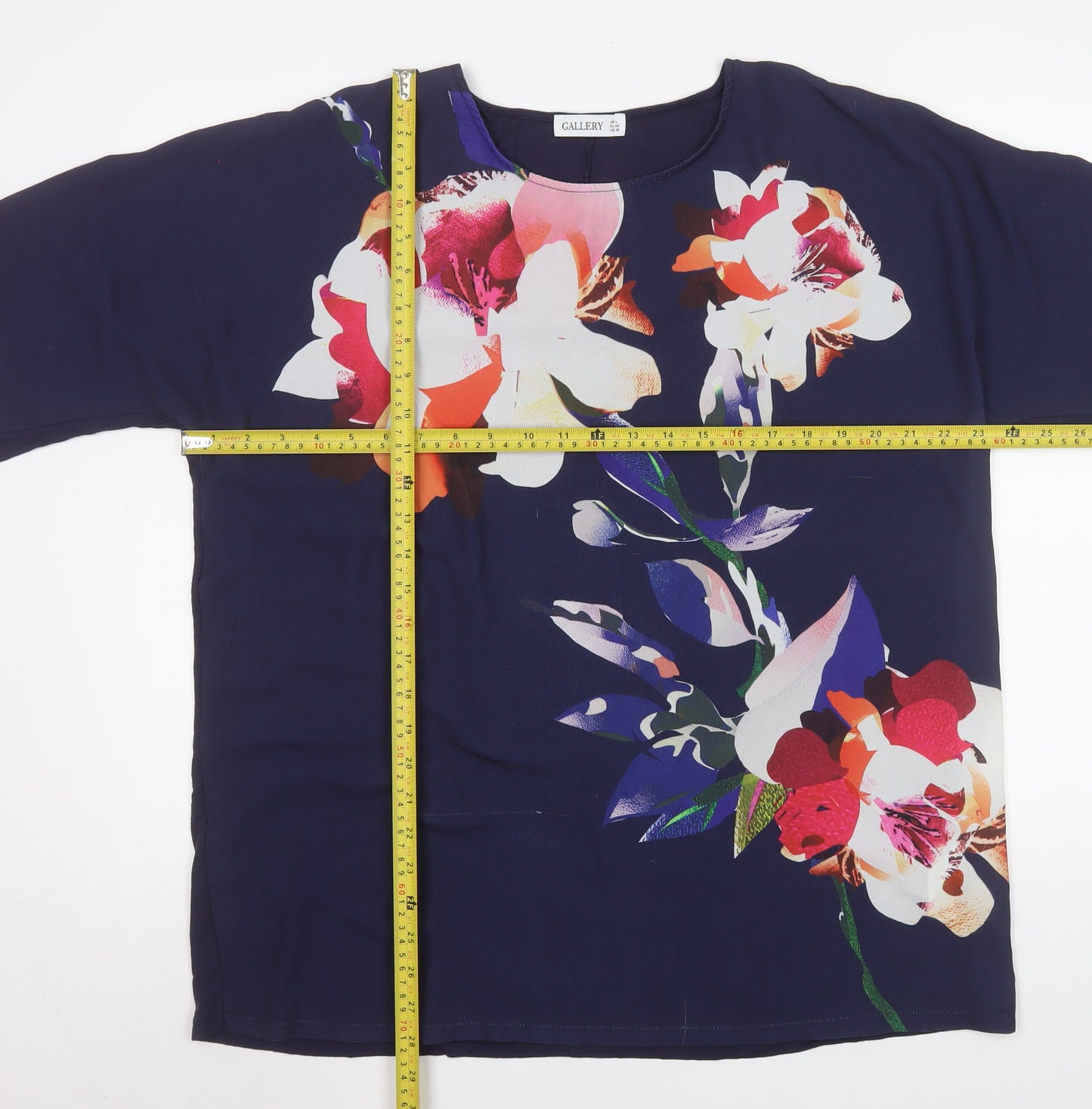 Gallery Women’s Blue Floral Blouse Short Sleeve Size L