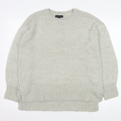 New Look Women's Grey Acrylic Knit Jumper Size M Crew Neck Long Sleeve