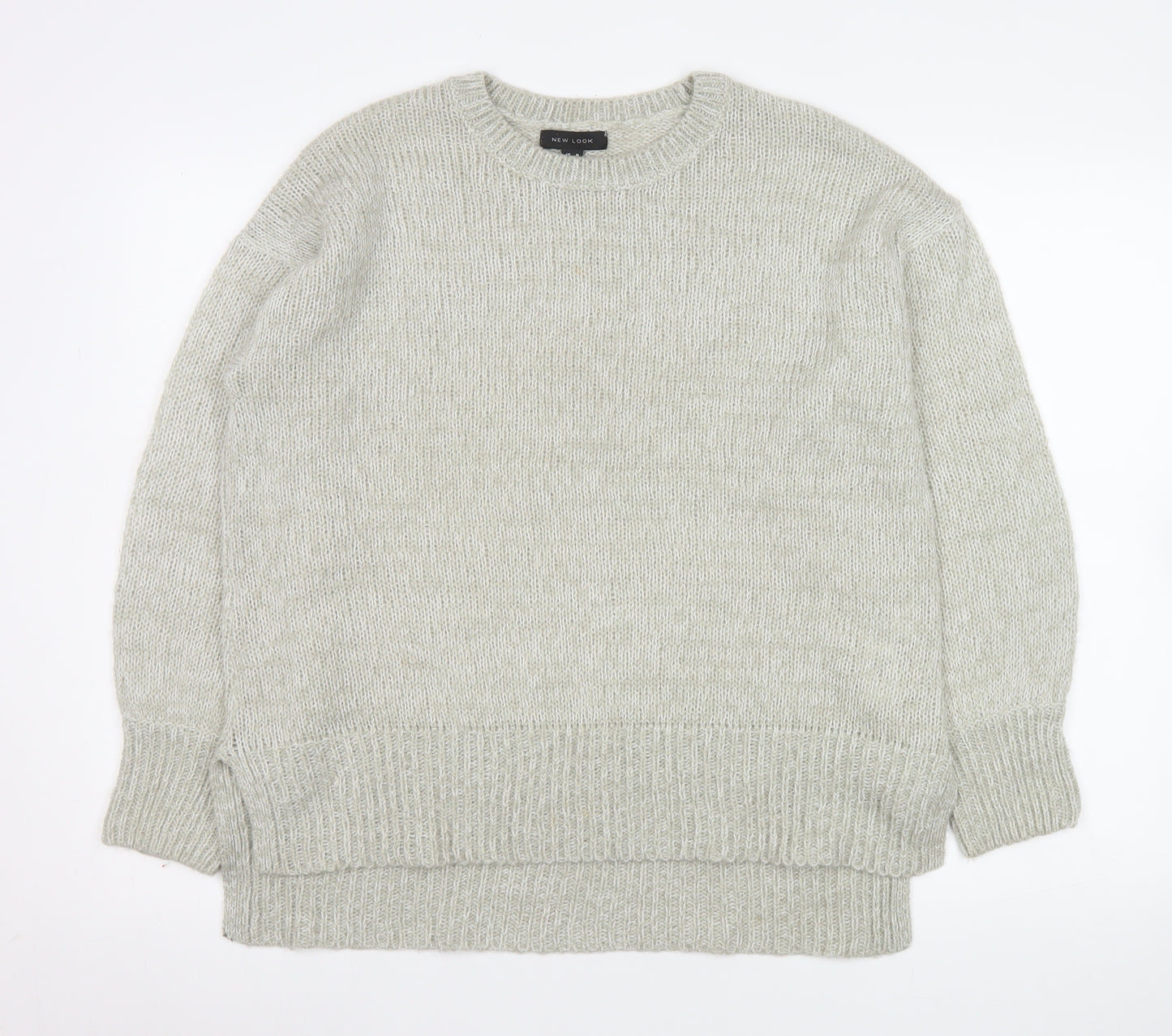 New Look Women's Grey Acrylic Knit Jumper Size M Crew Neck Long Sleeve
