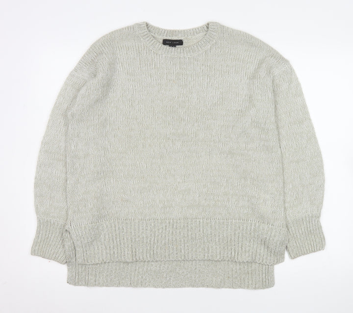 New Look Women's Grey Acrylic Knit Jumper Size M Crew Neck Long Sleeve