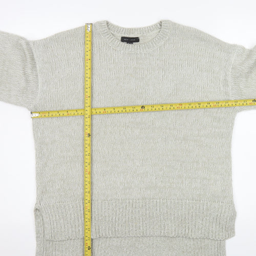New Look Women's Grey Acrylic Knit Jumper Size M Crew Neck Long Sleeve