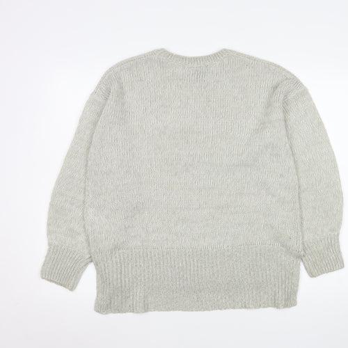 New Look Women's Grey Acrylic Knit Jumper Size M Crew Neck Long Sleeve