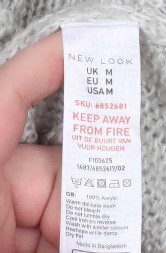 New Look Women's Grey Acrylic Knit Jumper Size M Crew Neck Long Sleeve