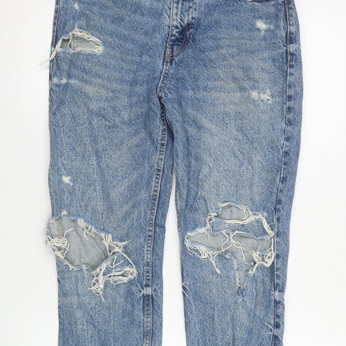 ZARA Women Blue Boyfriend Distressed Mid Rise Jeans Size 8