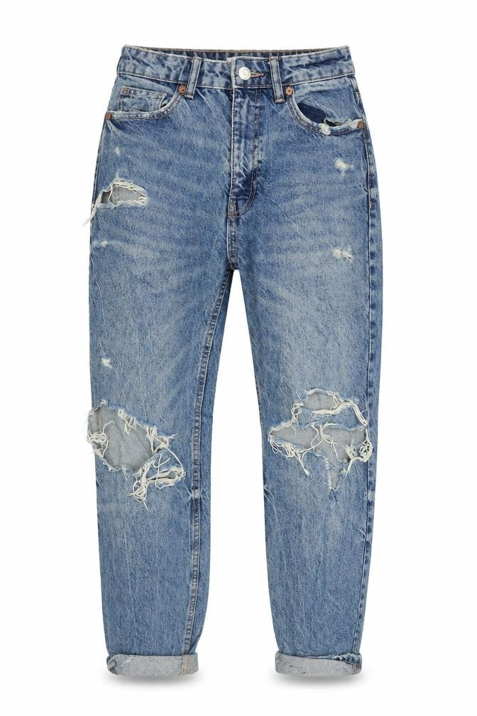 ZARA Women Blue Boyfriend Distressed Mid Rise Jeans Size 8