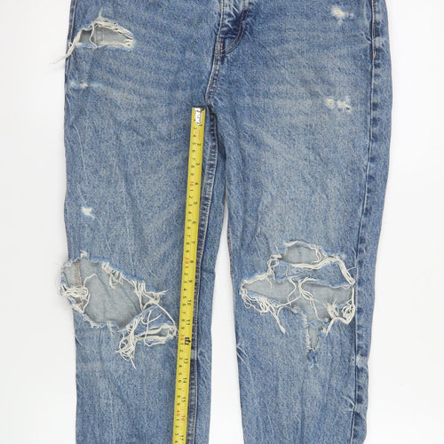 ZARA Women Blue Boyfriend Distressed Mid Rise Jeans Size 8