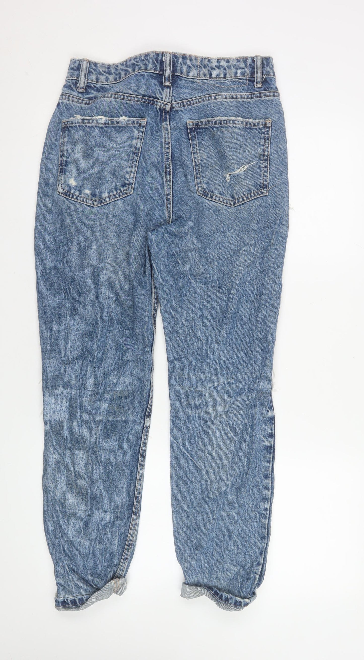 ZARA Women Blue Boyfriend Distressed Mid Rise Jeans Size 8