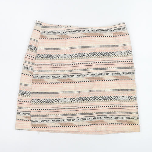 New Look Women’s Beige Geometric Knee Length Cotton Blend Skirt Size 10