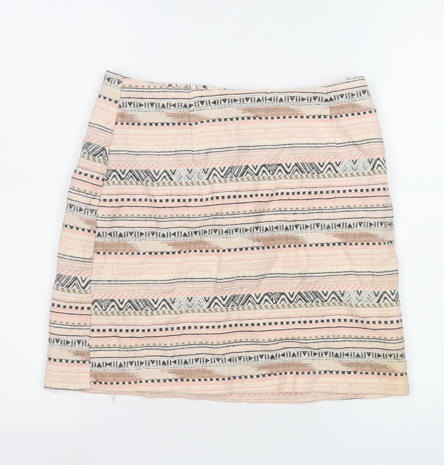 New Look Women’s Beige Geometric Knee Length Cotton Blend Skirt Size 10