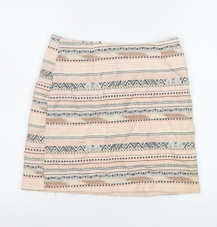 New Look Women’s Beige Geometric Knee Length Cotton Blend Skirt Size 10