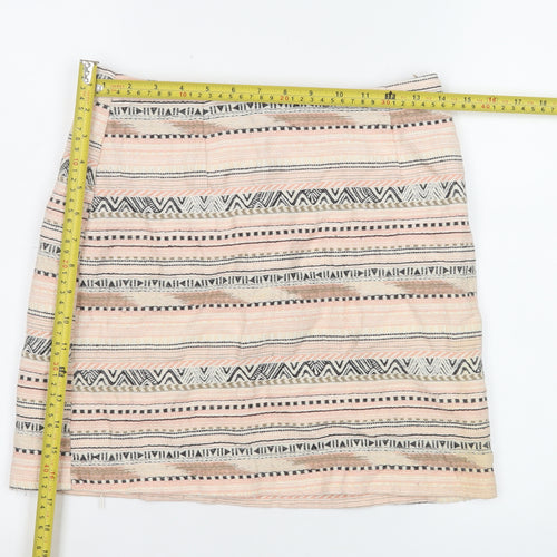 New Look Women’s Beige Geometric Knee Length Cotton Blend Skirt Size 10