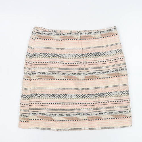 New Look Women’s Beige Geometric Knee Length Cotton Blend Skirt Size 10