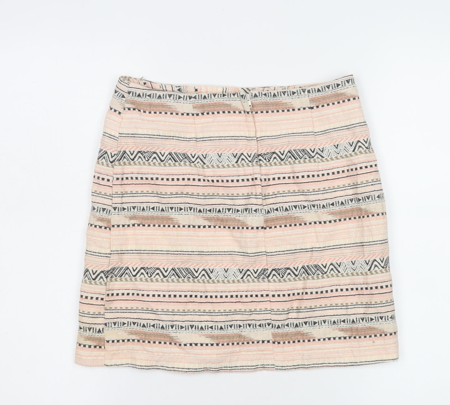 New Look Women’s Beige Geometric Knee Length Cotton Blend Skirt Size 10