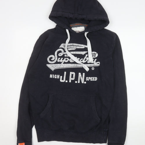 Superdry Men's Black Pullover Hoodie M Logo Fleece Sweatshirt