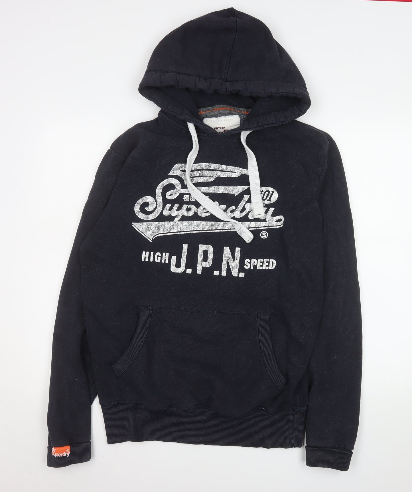 Superdry Men's Black Pullover Hoodie M Logo Fleece Sweatshirt