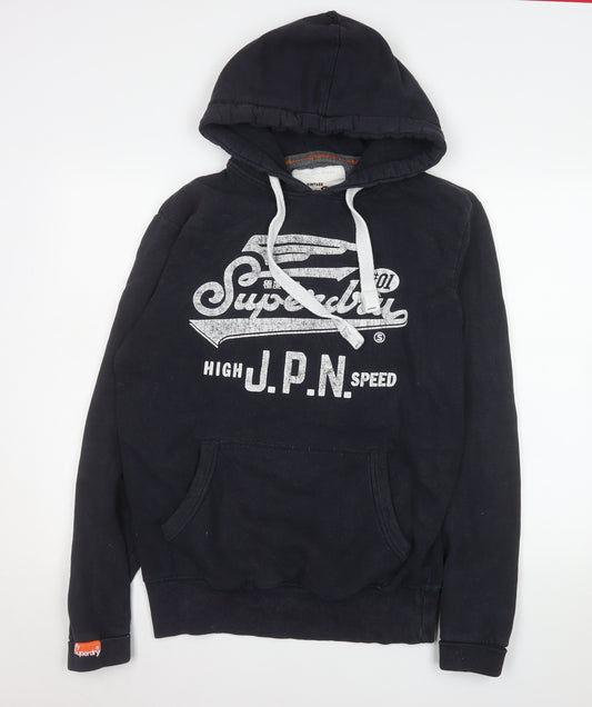 Superdry Men's Black Pullover Hoodie M Logo Fleece Sweatshirt