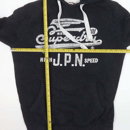 Superdry Men's Black Pullover Hoodie M Logo Fleece Sweatshirt