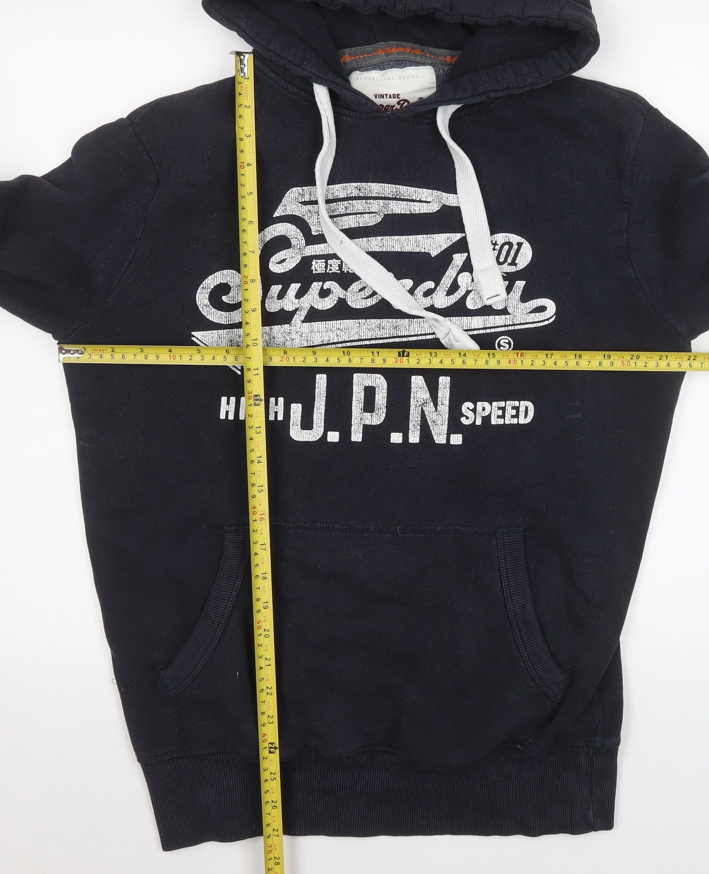 Superdry Men's Black Pullover Hoodie M Logo Fleece Sweatshirt