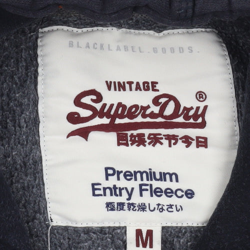 Superdry Men's Black Pullover Hoodie M Logo Fleece Sweatshirt