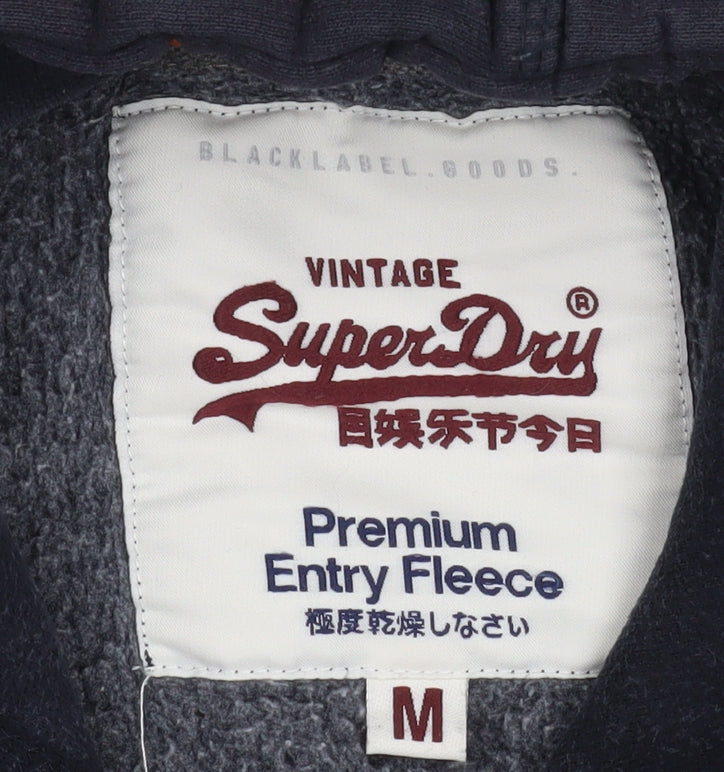 Superdry Men's Black Pullover Hoodie M Logo Fleece Sweatshirt