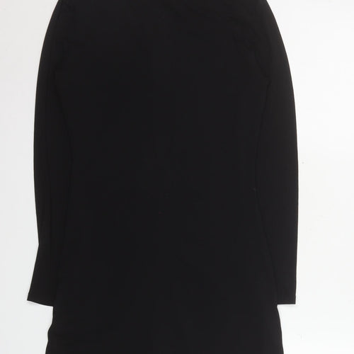 H&M Women Black Collared Ruched Long Sleeve Shirt Dress Size 8