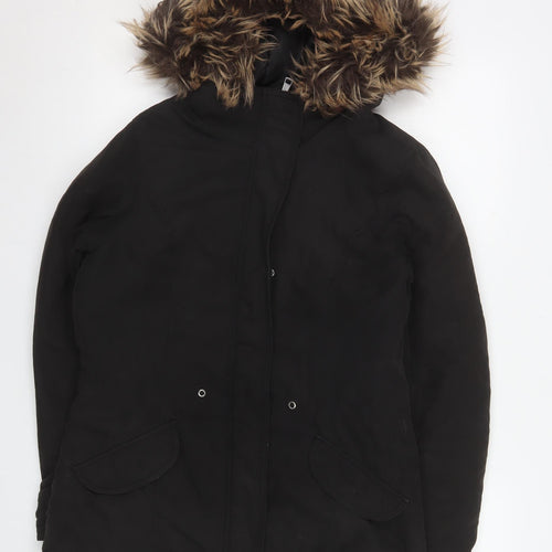 ONLY Women’s Black Faux Fur Hooded Parka Coat Size M