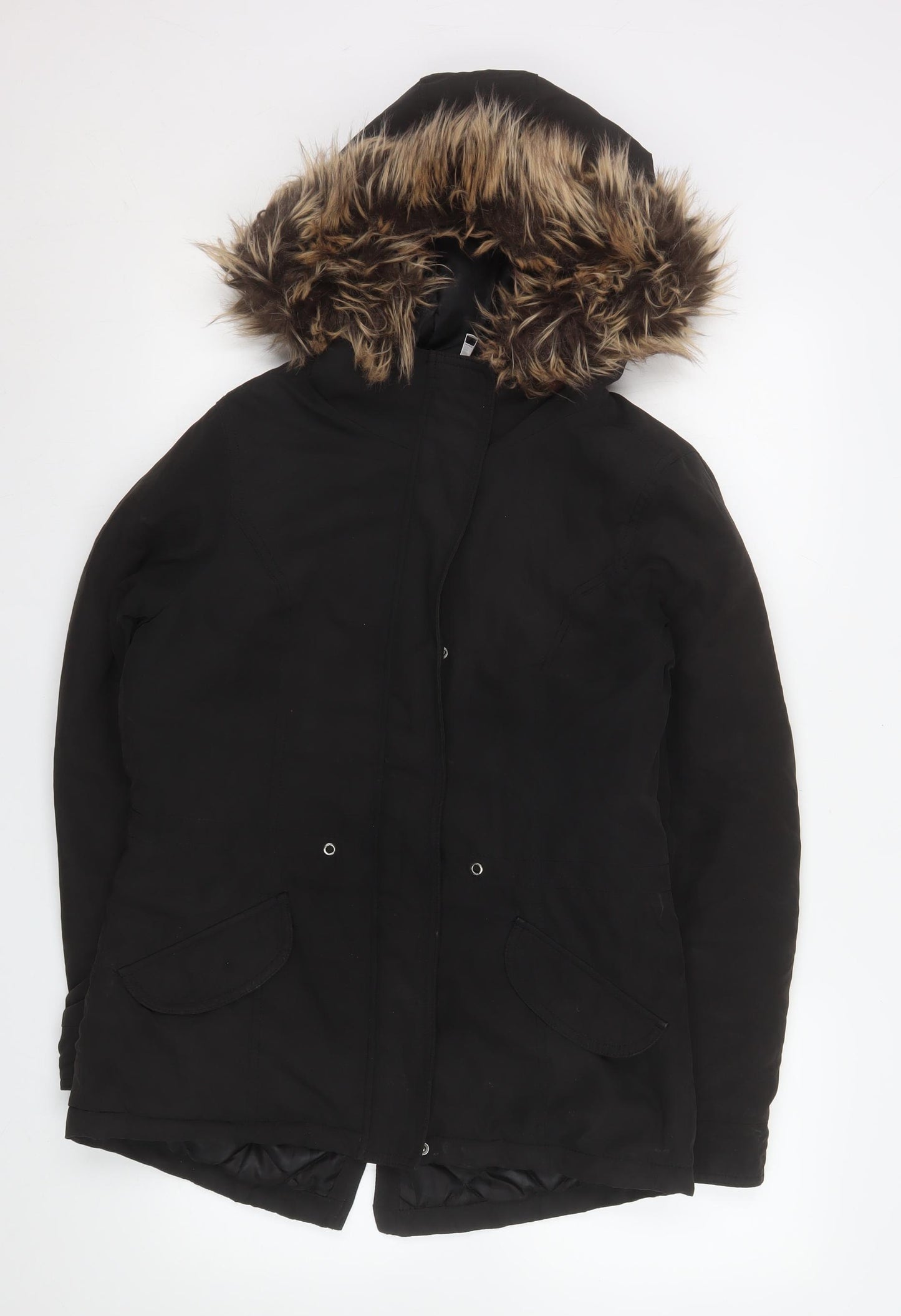 ONLY Women’s Black Faux Fur Hooded Parka Coat Size M