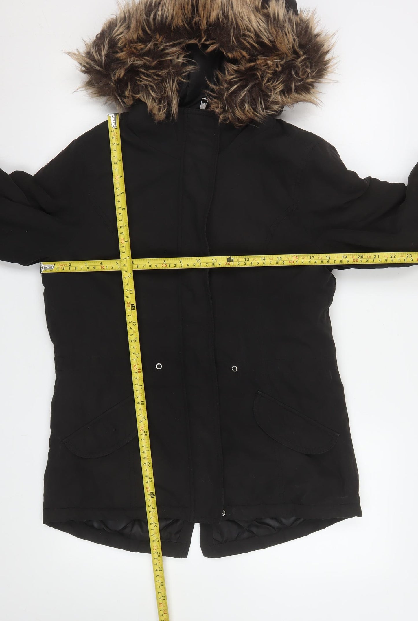 ONLY Women’s Black Faux Fur Hooded Parka Coat Size M