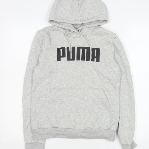 Puma Women's Grey Logo Pullover Hoodie Size 10 UK Cotton Blend