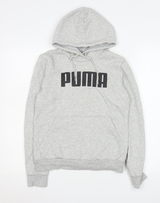 Puma Women's Grey Logo Pullover Hoodie Size 10 UK Cotton Blend