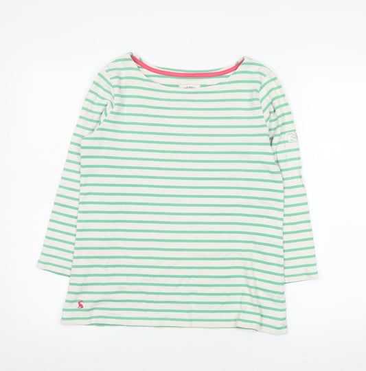 Joules Women’s Green Striped 3/4 Sleeve Cotton Nautical Top Size 10