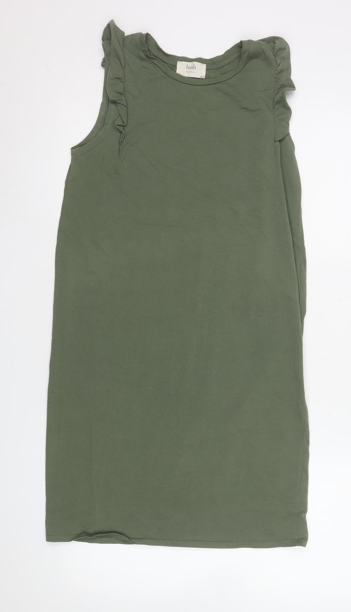 Hush Women Green Size 6 Sleeveless Shift Ruffle Cotton Dress