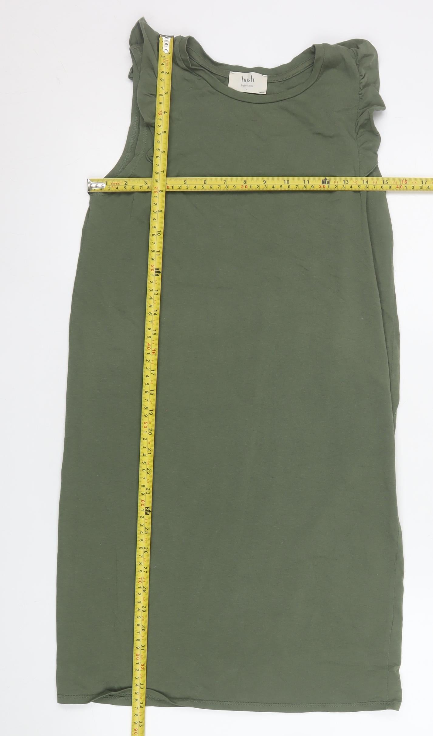 Hush Women Green Size 6 Sleeveless Shift Ruffle Cotton Dress