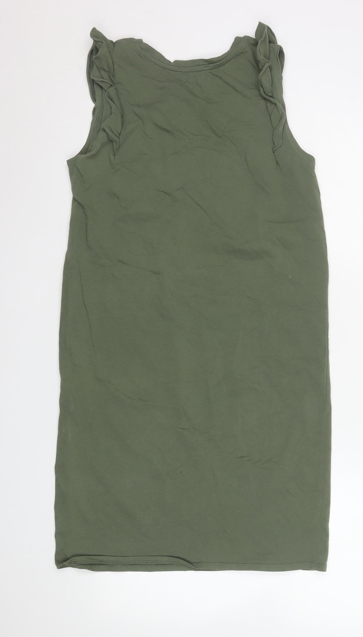 Hush Women Green Size 6 Sleeveless Shift Ruffle Cotton Dress