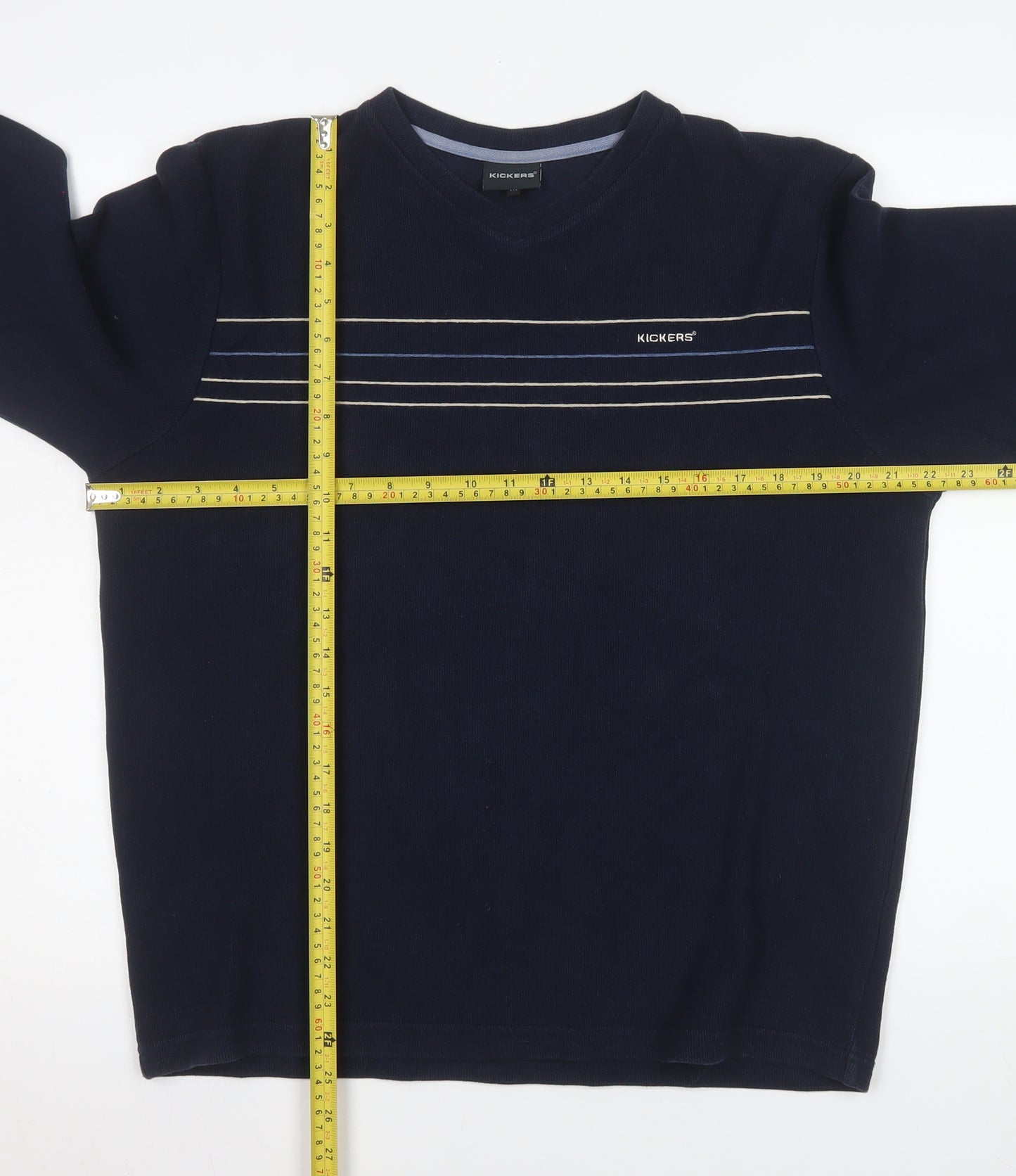 Kickers Men's Blue V-Neck Striped Pullover Sweatshirt M