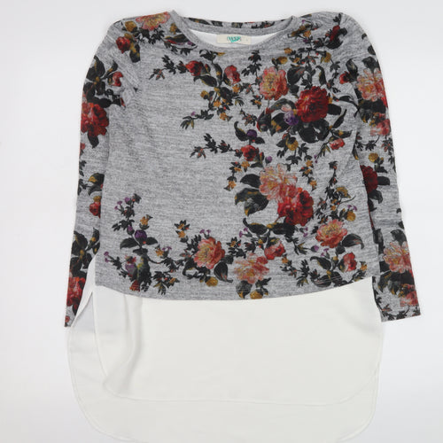 Oasis Women’s Grey Floral Long Sleeve Tunic Blouse Size 8