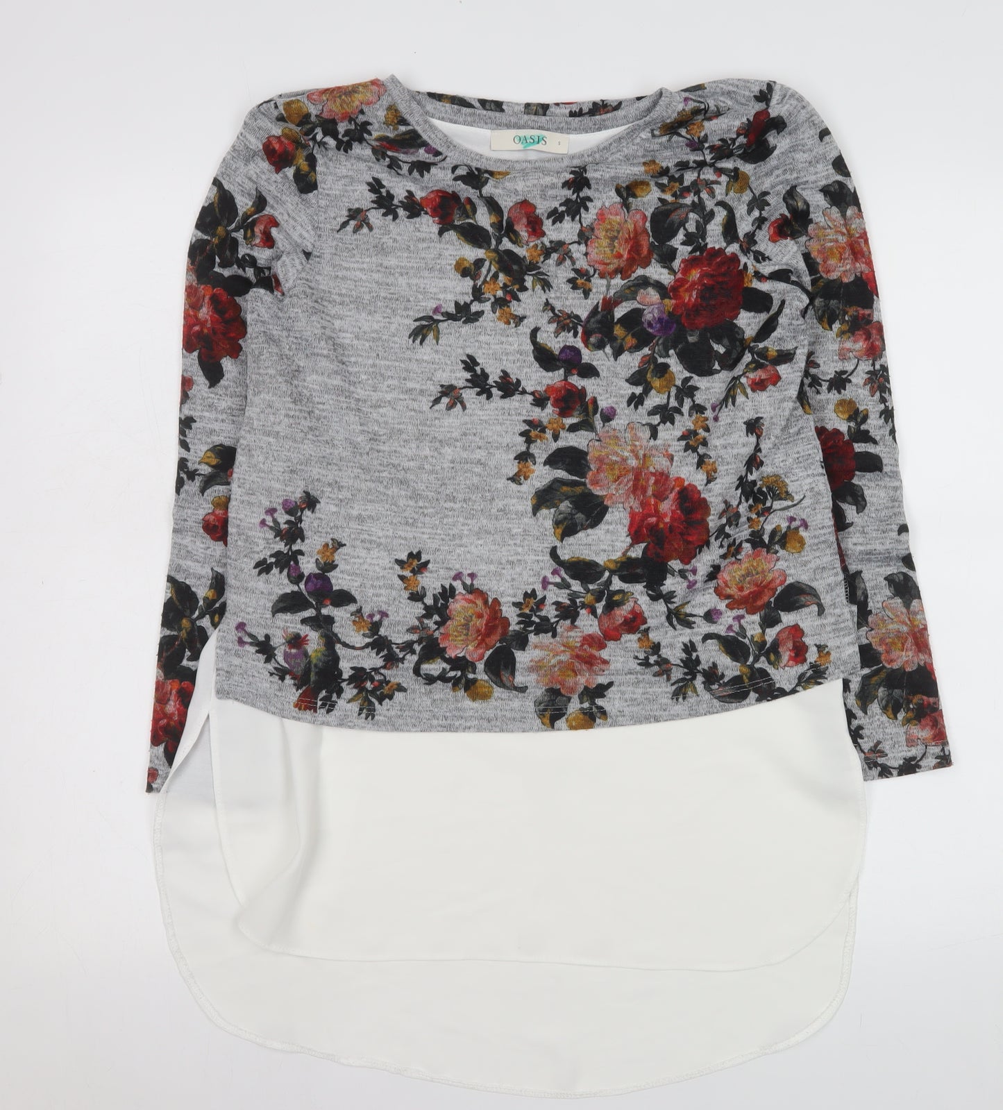 Oasis Women’s Grey Floral Long Sleeve Tunic Blouse Size 8