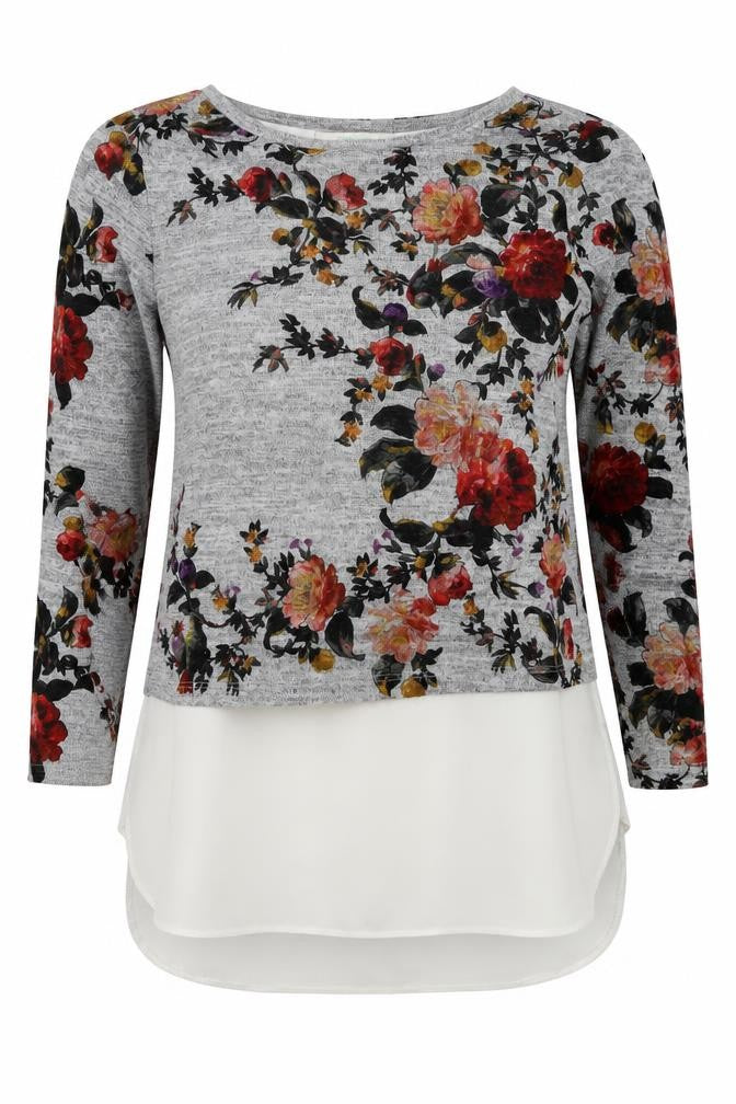Oasis Women’s Grey Floral Long Sleeve Tunic Blouse Size 8