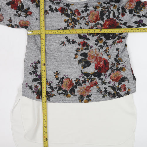 Oasis Women’s Grey Floral Long Sleeve Tunic Blouse Size 8