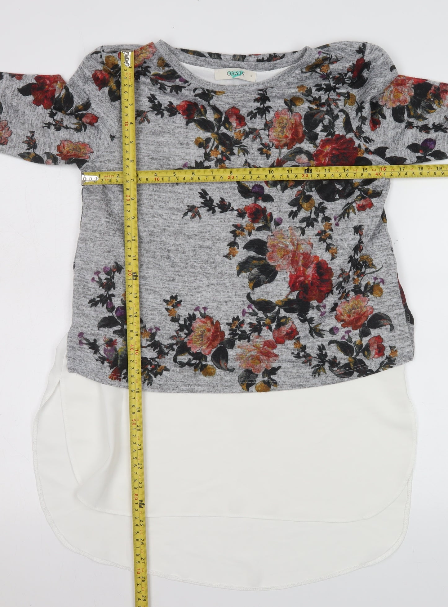 Oasis Women’s Grey Floral Long Sleeve Tunic Blouse Size 8