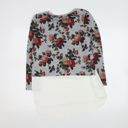 Oasis Women’s Grey Floral Long Sleeve Tunic Blouse Size 8