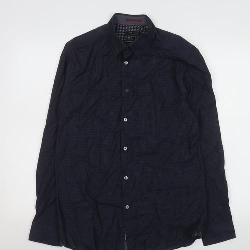 Ted Baker Men's Blue Geometric Slim Fit Cotton Long Sleeve Shirt M