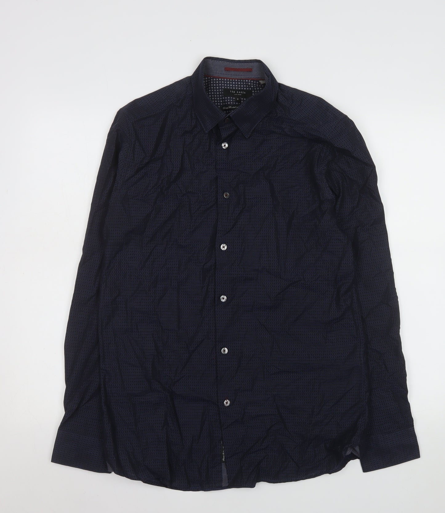Ted Baker Men's Blue Geometric Slim Fit Cotton Long Sleeve Shirt M