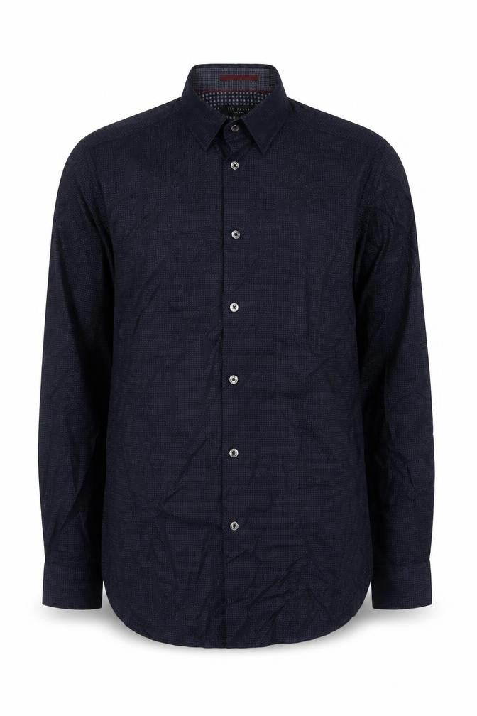 Ted Baker Men's Blue Geometric Slim Fit Cotton Long Sleeve Shirt M