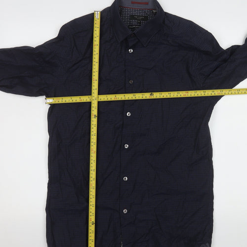 Ted Baker Men's Blue Geometric Slim Fit Cotton Long Sleeve Shirt M