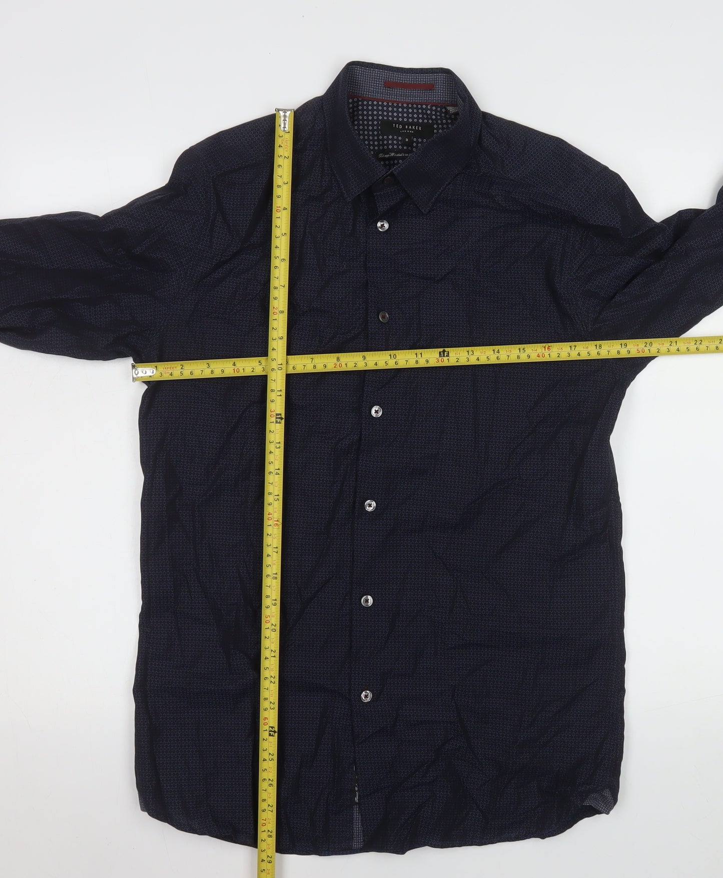 Ted Baker Men's Blue Geometric Slim Fit Cotton Long Sleeve Shirt M