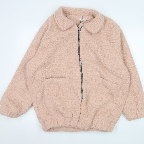 SMYS Womens Beige Fleece Bomber Jacket Size L Casual Zip Front