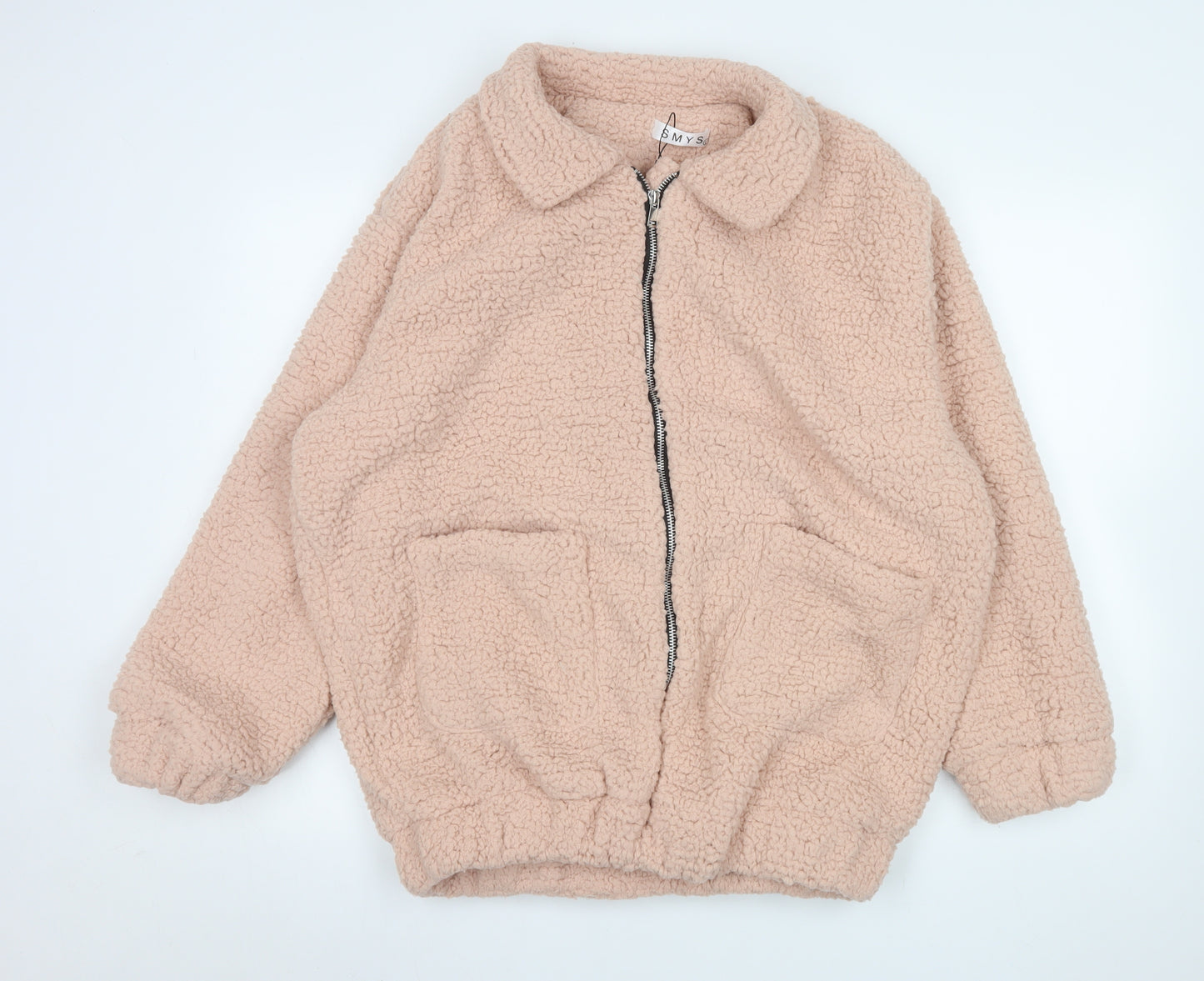 SMYS Womens Beige Fleece Bomber Jacket Size L Casual Zip Front