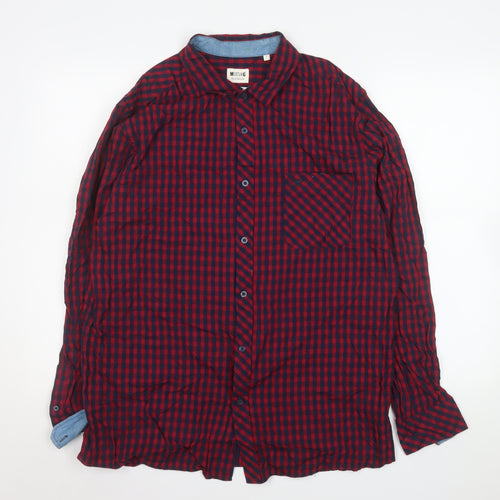 Mustang Men's Red Check Cotton Long Sleeve Button-Up Shirt L