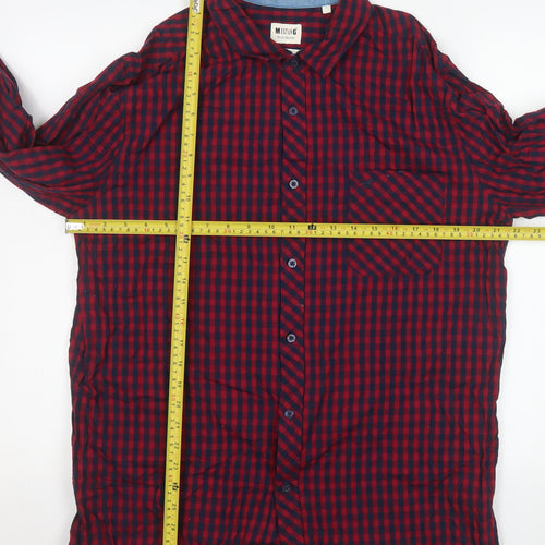 Mustang Men's Red Check Cotton Long Sleeve Button-Up Shirt L